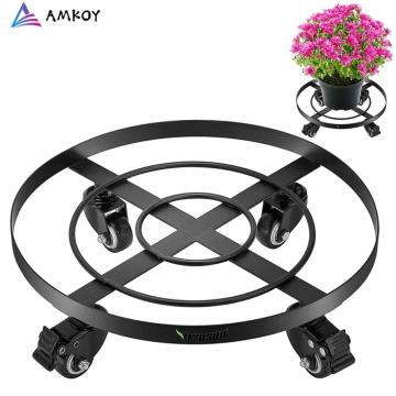 AMKOY Metal Round Flower Plant Pot Tray 4 Wheels Heavy Planter Flowers Pot Mover Trolley Plate Stand Holder Garden Tools