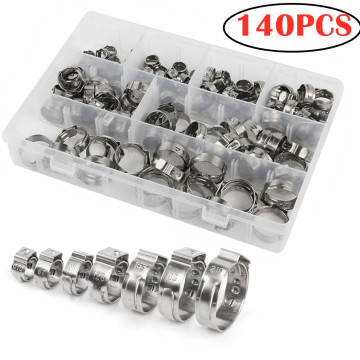 140PCS 5.8-21mm 304 Stainless Steel Single Ear Hose Clamps Assortment Kit