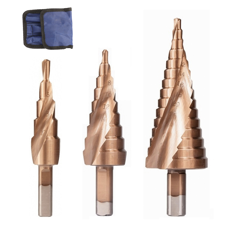 XCAN 3PCS 4-12/20/32mm P6M5 Super carbide PVD TiNC Coating Spiral Grooved center solid carbide drill bit HSS Step Cone Drill Bit