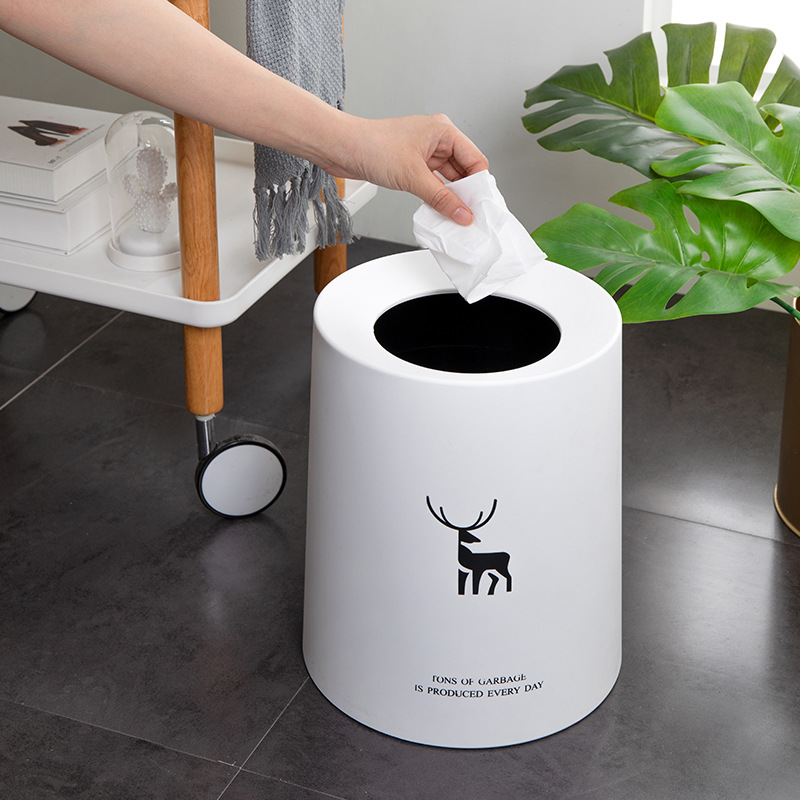 Creative Reindeer Plastic Matte Trash Can 8L/12L Garbage Dust Bin Storage Bucket Paper Basket Home Office Waste Bin Without Lid