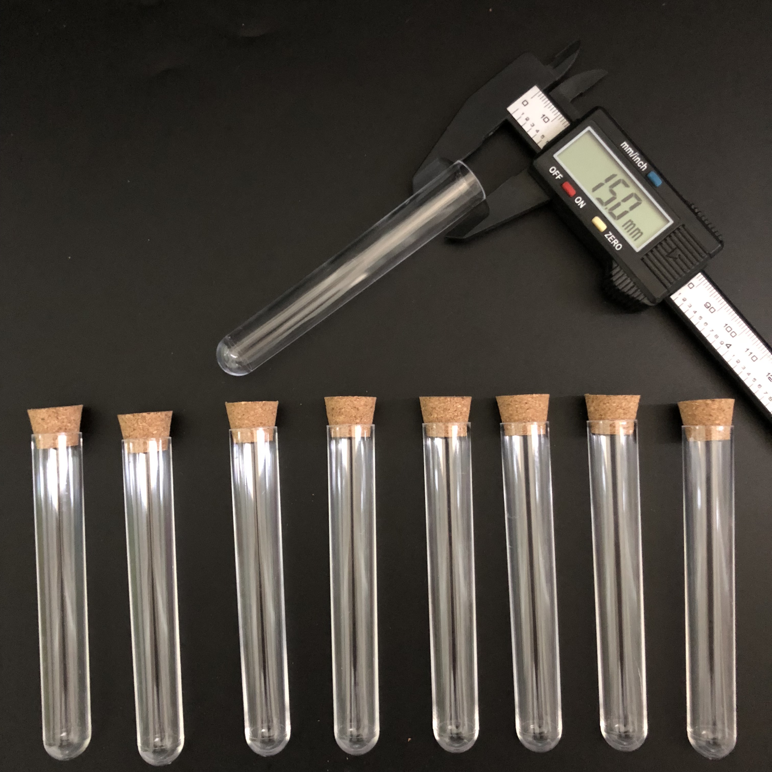 50pcs 15x100mm Clear Plastic test tubes with corks Plastic laboratory test round tube plug lab Transparent plastic tubes vial