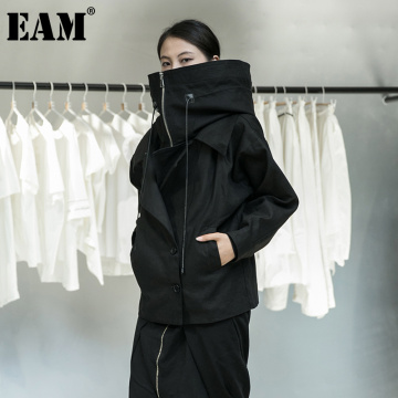 [EAM] Loose Fit Split Joint Big Size Jacket New Stand Collar Long Sleeve Women Coat Fashion Tide Spring Autumn 2021 1DA911