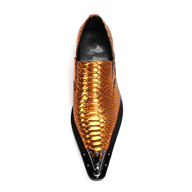 Christia Bella Men's Genuine Leather Snake Skin New Men's Gold Dress Shoes Pointed Toe Fashion Luxury Wedding Shoes Oxford Shoes