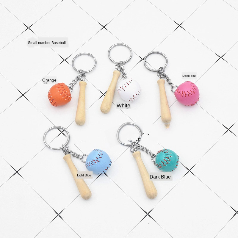 Colorful Cute Mini 2-Piece Baseball Glove Wooden Bat Keychain Sports Car Key Chain Key Ring Gift for Man Women