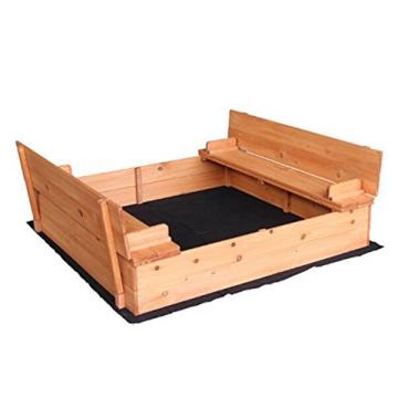 Fir Wood Sandbox with Two Bench Seats Natural Color Outdoor Garden Yard For Child to Sit and Play