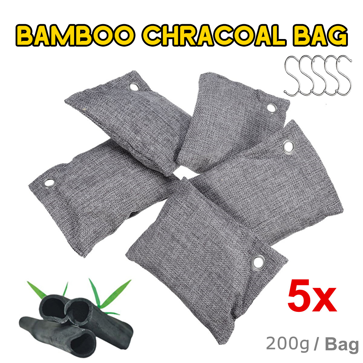 5 Bag/Set Air Purifier Bag Car Home Bamboo Charcoal Dehumidifier Odor Remover Air Purifying Bag Natural Air Freshener Bags 500g