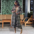 New Style African Women's Dress Dashiki Fashion Casual Color Shirt Plaid Long Coat Green Purple Size S M L XL XXL XXXL