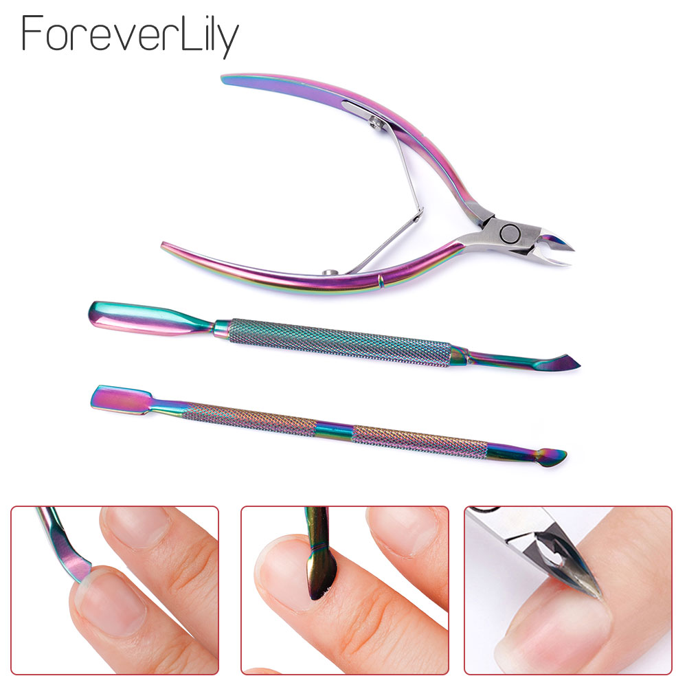 ForeverLily Nail Cuticle Nipper Stainless Steel Cuticle Pusher Tweezer Dead Skin Push Remover Nail File Manicure Art Tool