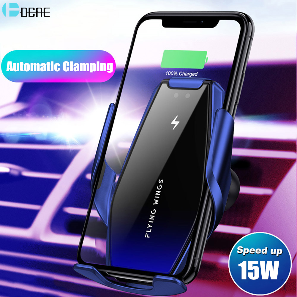 DCAE 15W Fast Qi Car Wireless Charger Automatic Clamping Phone Holder For iPhone 12 11 XS X 8 Samsung S20 S10 Infrared Induction