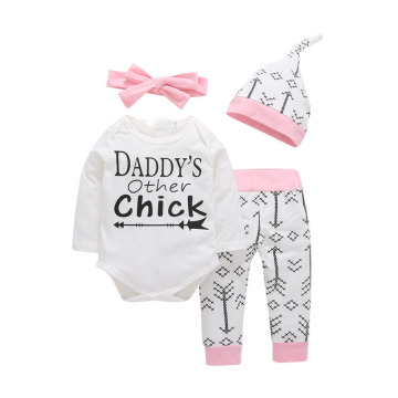 4PCS Sets Newborn Baby girls clothes sets Daddy's Other Chick Bodysuit+Arrow Pants+Hat+Headband Infant girl clothing outfit