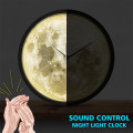 Full Moon Wall Clock Modern Design Metal Frame Sound Control Wall Watch Night Light Smart Home Decor Wall Clock For Boyroom