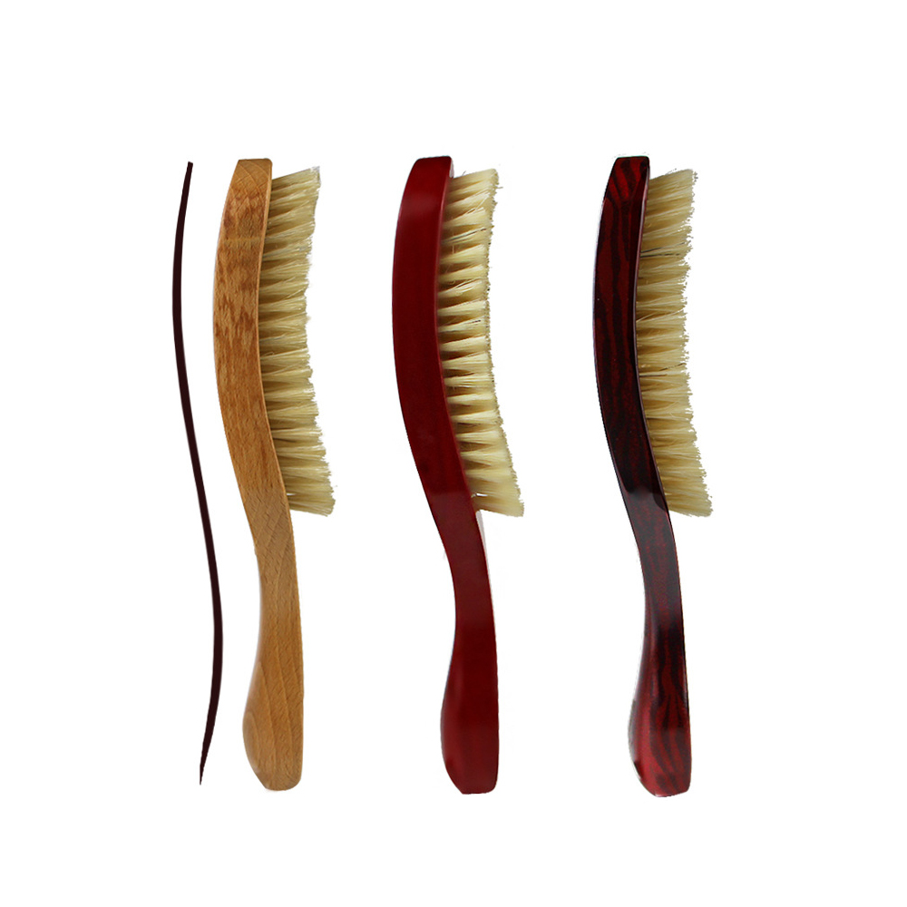 High Quality Hog Hair Beard Oil Brush Wooden Curved Handle Scalp Massage Hair Beard Comb Professional Hair Styling Beard Combs