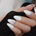 Matte Custom Fake Nails Craft White Decorative Luxury Nails Stiletto Rhinestones Designed Fingernails with Glue sticker 24pcs