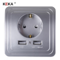 KEKA EU Plug Socket Dual USB Port socket Wall Charger Adapter Charging 2A Wall Charger Adapter Power Outlet silver pop sockets