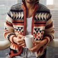 Men Autumn Sweater Coat Fashion Geometric Pattern Knitted Cardigan Outwear Men Zipper Vintage Sweater Coats Warm Winter Jumper