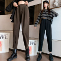 Autumn Winter Women's Pants Casual Streetwear Loose High Waist Harem Pants Female Solid Woolen Black Brown Trousers Thin Legs