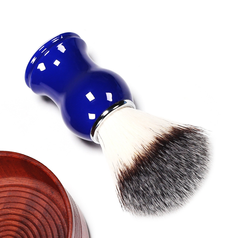 Men Shaving Brush Natural Nylon Hair Straight Razor Shave Barber Face Cleaning Blue Resin Handle Salon Tool