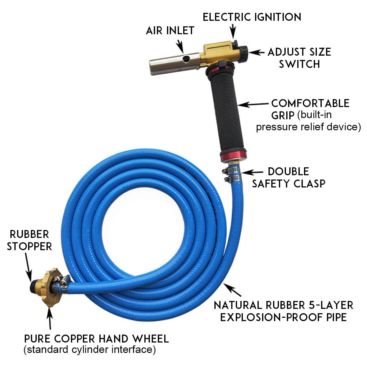 Liquefied Propane Gas Electronic Ignition Welding Gun Torch Machine Equipment with 2.5M Hose for Soldering Weld Cooking Heating