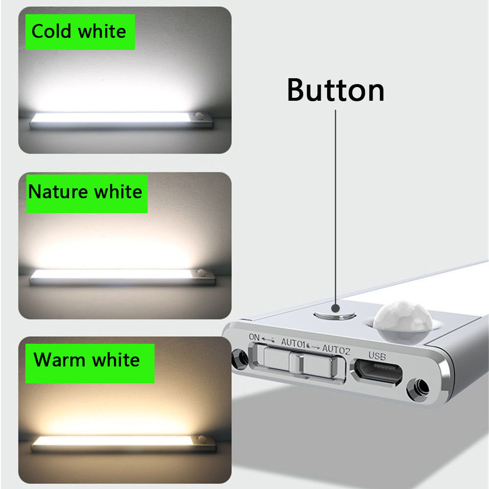 3Colors Modes LED Motion Sensor Light 12/23/40CM LED Under Cabinet Night Light Cupboard Wardrobe Bedroom Lamp For Closet Stairs