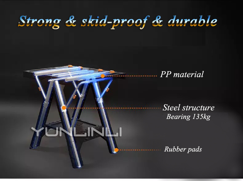 Portable & Multi-function Working Table Folding Woodworking Saw Table & Sawhorse With Quick Clamps And Holding Pegs