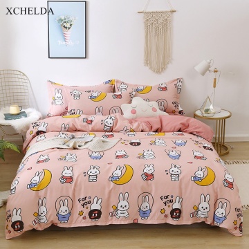 Bedding Set Family Double Queen Twin Pink Cute Bunny Bedspread Kids Girl Single Bed Sheet Pillowcase 4pcs Duvet Cover Set