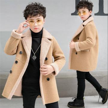 2019 Winter Children Boys Fashion Woolen Coat Kids Boys Plus Velvet Thicken Warm Outwear Teenage Long Wool Jacket Overcoats B28