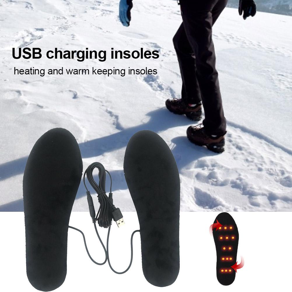 New USB Charging Insoles EVA Elastic Fiber Winter Sports Energy Saving Electric Heated Solid Soft Washable Shoes Pad Foot Warmer