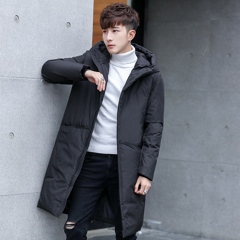 New Long Thick Winter Men's White Down Jacket Brand Clothing Hooded Black Gary Long Warm White Duck Down Coat Male Coats