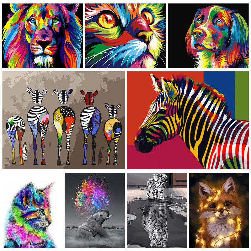 DIY Painting By Numbers 40x50cm Animals Oil Painting Drawing Canvas Picture Wall Decor Adult Children Number Painting With Frame