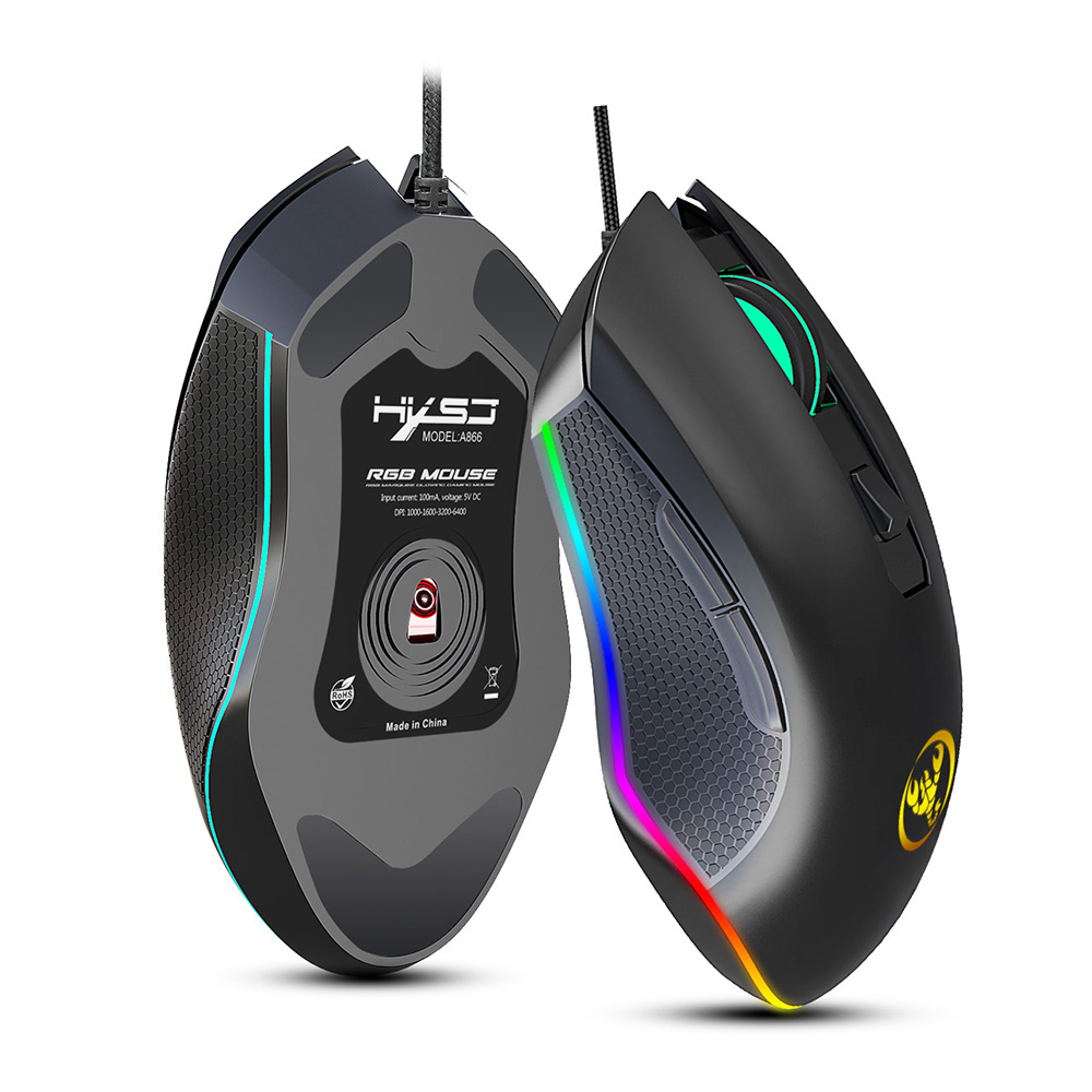 HXSJ Wired Gaming Mouse DPI 6400 Optical Mice RGB Backlit Office Mouse 7 Buttons Ergonomic Design for Gaming Lover