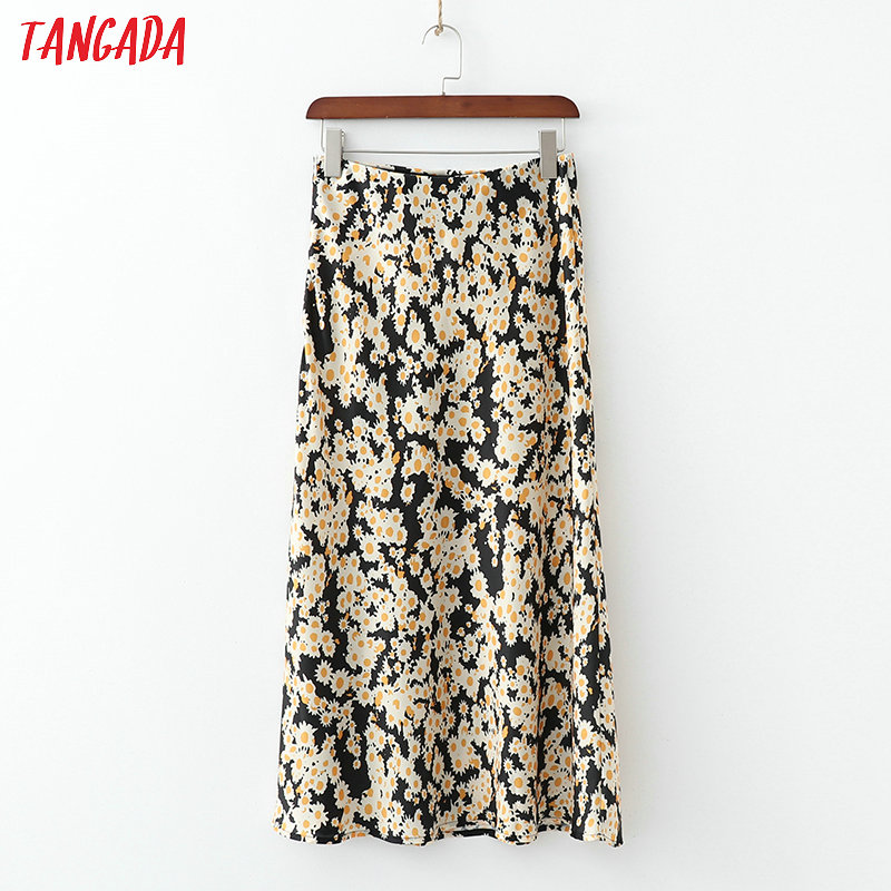 Tangada 2019 fashion women chiffon skirt faldas mujer retro female heart printed skirt high waist beach wear skirts 1D100