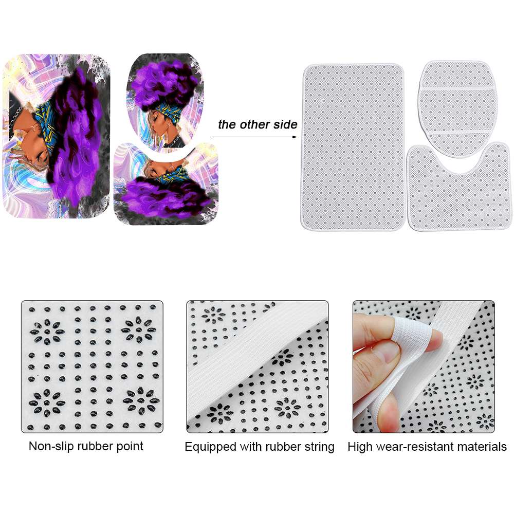 4pcs African American Women Printing Bathroom Sets Waterproof Shower Curtain Anti-Slip Toilet Polyester Cover Mat Bathroom Rug