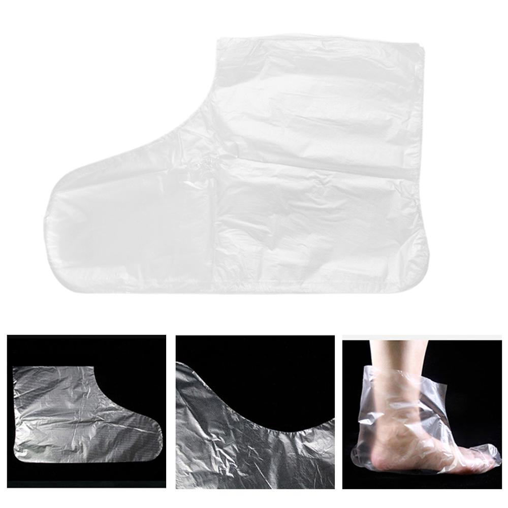 100Pcs Disposable Plastic Foot Covers Transparent Shoes Cover Paraffin Bath Wax SPA Therapy Bags Liner Booties for Women Men