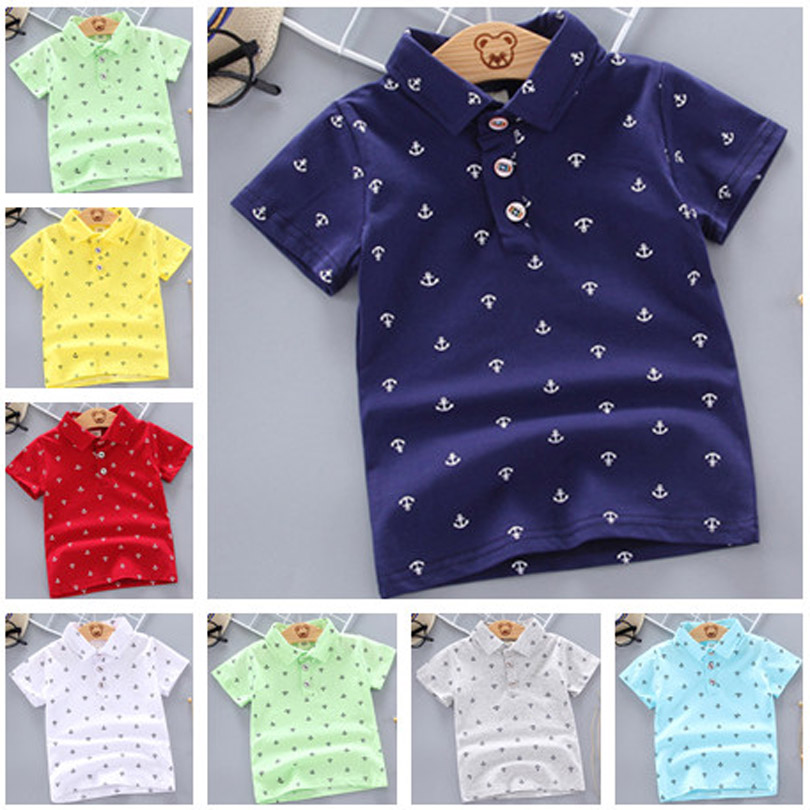 Summer Polo Shirt Baby Boys Girl Short Sleeved Lapel Clothes Kids Cotton Print Breathable Tops Children's Clothing 12M-5Y