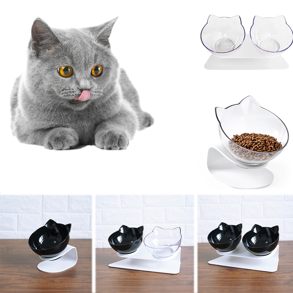 Double Pet Bowls Non-slip Cat Bowl Raised Stand Transparent AS Material Pet Food and Water For Cat Dog Drink Feeder dog Supplies