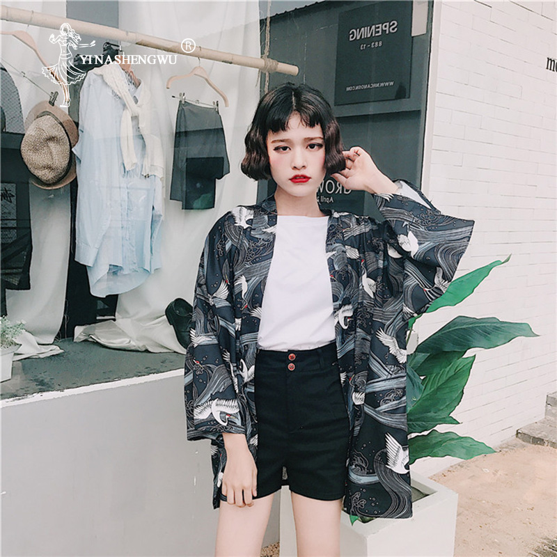 Summer Japanese Style Casual Printed Chiffon Kimono Femme Sunscreen Blouse Harajuku Kimono Cardigan Cosplay Costume Yukata Asia