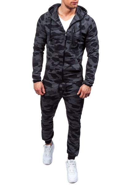 ZOGAA Men's Tracksuit Fashion Camouflage Sweatshirt + Jogging Pants 2 Piece Set Casual Outwear Suits Hooded Sweat Track Suit Men