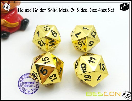 Deluxe Golden Solid Metal 20 Sides Dice 4pcs Set