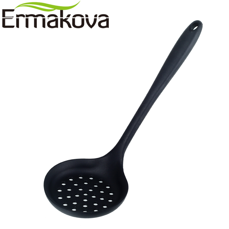 ERMAKOVA 1 Pc Silicone Slotted Skimmer Spatula Silicone Slotted Spoon Skimmer Spoon Strainer Ladle with Long Handle