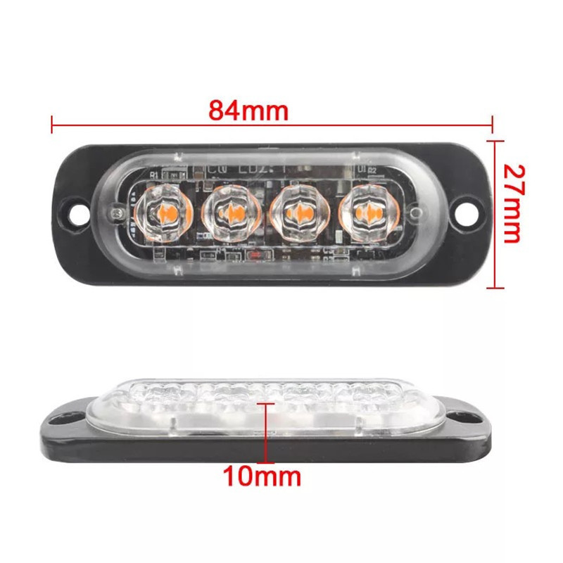 4PCS Strobe Side Lights Trailer Lights Grill Breakdown 12V 24V Flashing Strobe Light Emergency Lights Stroboscope For Auto