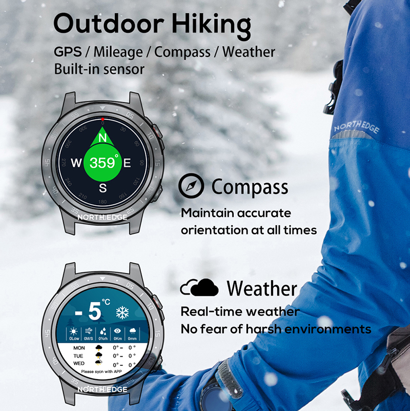 North Edge GPS Sports Watch Bluetooth Call Multi-Sport Mode Compass Altitude Outdoor Running Music Smart Watch Heart Rate