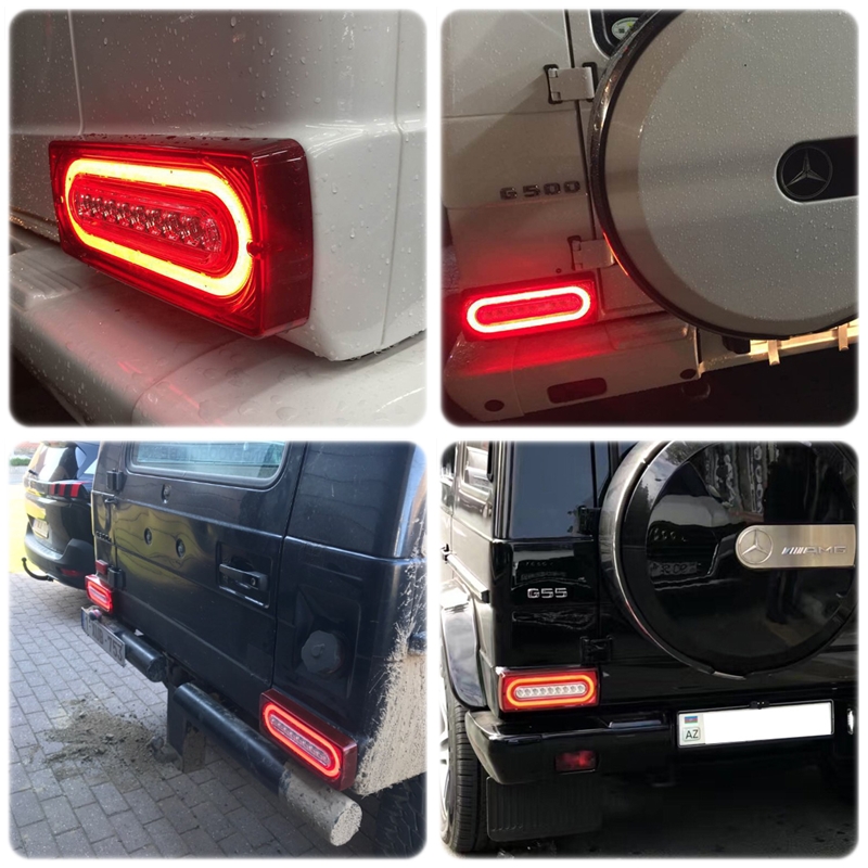 Smoked 3-in-1 Led Tail Lights Kit For Benz W463 G500 G550 G55 AMG 1990-2018 Auto Brake, Rear Running Fog, Turn Signal Lights Kit