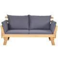 Patio Convertible Sofa Daybed Solid Wood Adjustable Furniture W/Thick Cushion OP70607GR+