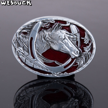 WesBuck Brand Horseshoes Red Metal Belt Buckles for Man Unisex Western Buckles Cowgirls Horse Buckle Cool Causal Cowboy Hebilla