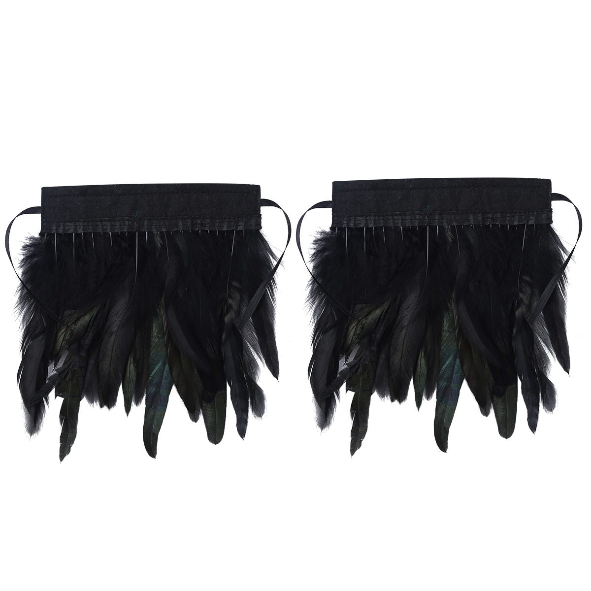 YiZYiF DIY Feather Wrist Cuffs Black Real Natural Dyed Rooster Feather Wrist Cuffs with Ribbon Ties for Game Party Halloween