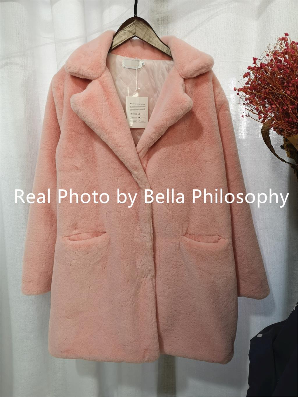 Bella Philosophy Women Mink Faux Fur Coat Solid Female Turn Down Collar Winter Warm Fake Fur Lady Coat Casual Jacket