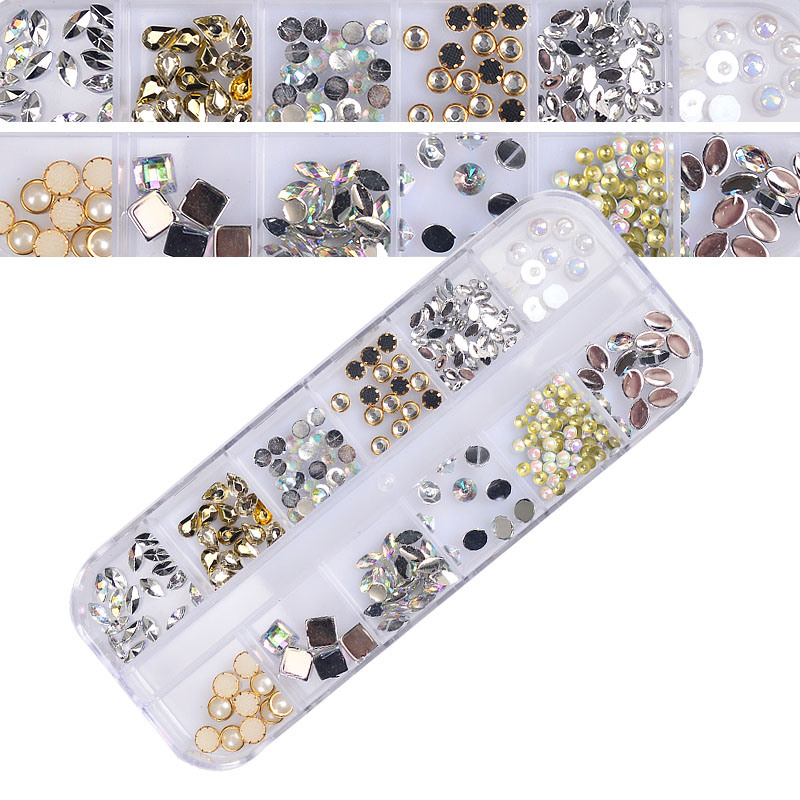 New Mix 12 Color 2mm Circle Beads Nail Art Tips Rhinestones Glitters Nail Supplies Acrylic UV Gel Gems Decoration with Hard Case