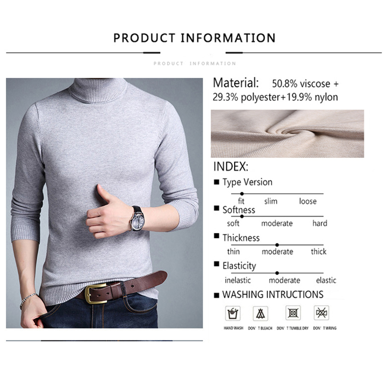 TFETTERS 2020 Slim Thickened Men's Base Coat Turtleneck Sweater Men Sweater Black Sweater Knitwear Long Sleeve Slim Sweaters