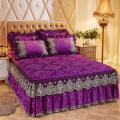 High-grade Bedding Bed Skirts Pillowcases Velvet Thick Warm Lace Bedspread Bed Sheets Princess Purple Mattress Cover King Queen