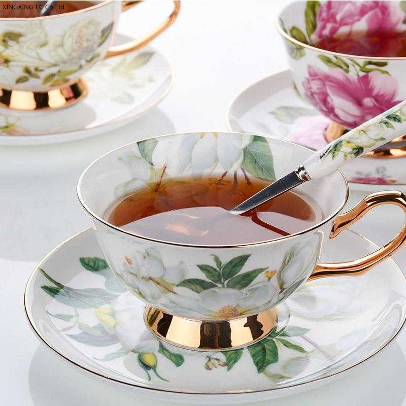 British Vintage Rose Bone China Tea Cup Saucer Spoon Set 200ml Advanced Porcelain Coffee Cup Europe Cafe Afternoon Teacup